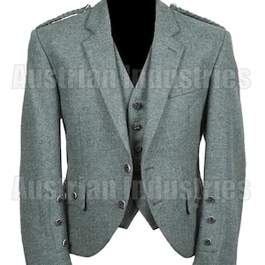 Men&#39;s Scottish Green Crail Argyle Kilt Jackets | Kilt Jacket With Vest |  Handmade Serge Wool Wedding Coat |  Chest Size 34&quot; to 54 Inches