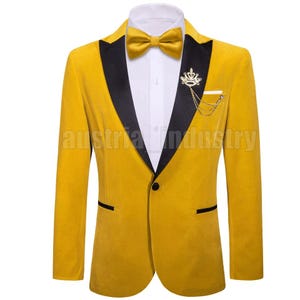 Herren Gelb Tuxedo Party Wear Dinner Jackets | Slim Fit Blazer-Dinner & Hochzeitssakko | Handgefertigte Samtjacke für Herren