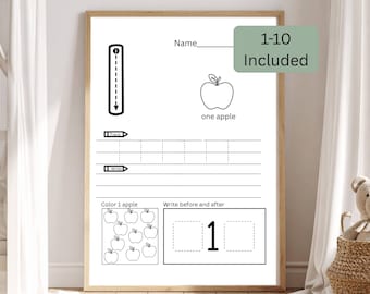 Hojas de trabajo imprimibles para trazar números del 1 al 10, cuaderno de práctica de matemáticas para preescolar, actividades de conteo para jardín de infantes.