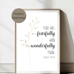 You are fearfully and wonderfully made, nursery wall art, wall decor, baby shower gift, positive, scripture-based