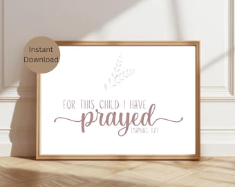 For This Child I Have Prayed Nursery Print Scripture Wall Art Digital Download
