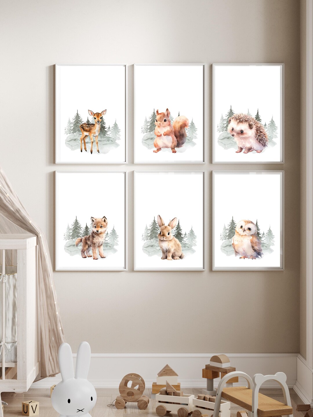 Woodland Animals Nursery Art Set Forest Friends Baby Room Prints ...