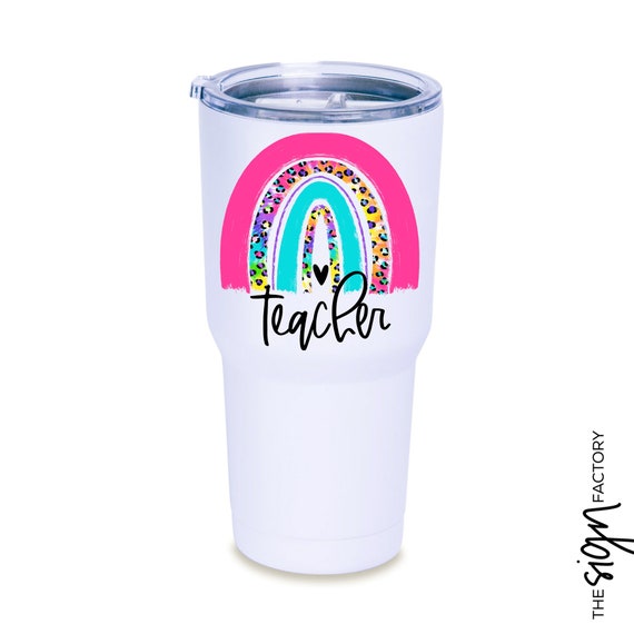Teacher Tumbler, Teacher Cup, Back to School Gift, Teacher Appreciation, Cheetah Rainbow, 30 oz Tumbler, Stainless Steel Il_570xn