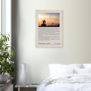 Decorazione murale con dente di leone | Carta opaca premium con cornice in legno
