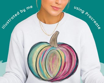 Pastelpompoen, png-bestand: boho herfstsublimatieontwerp (digitale download)