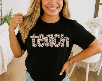 Leopard Print Teacher Shirt Design: PNG, SVG, PDF (Digital Download)