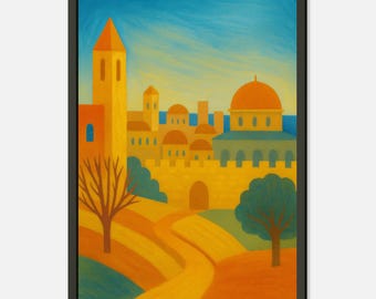 Jerusalem Framed Poster | Modern Israeli Wall Art | Judaica Home Decor | Jerusalem City Art Print