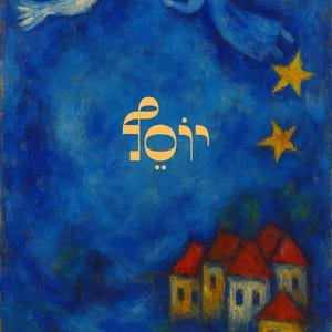 Custom Hebrew Name Poster Download – Chagall-Inspired Jewish Art Print | Baby Naming, Bar Mitzvah, Nursery Decor