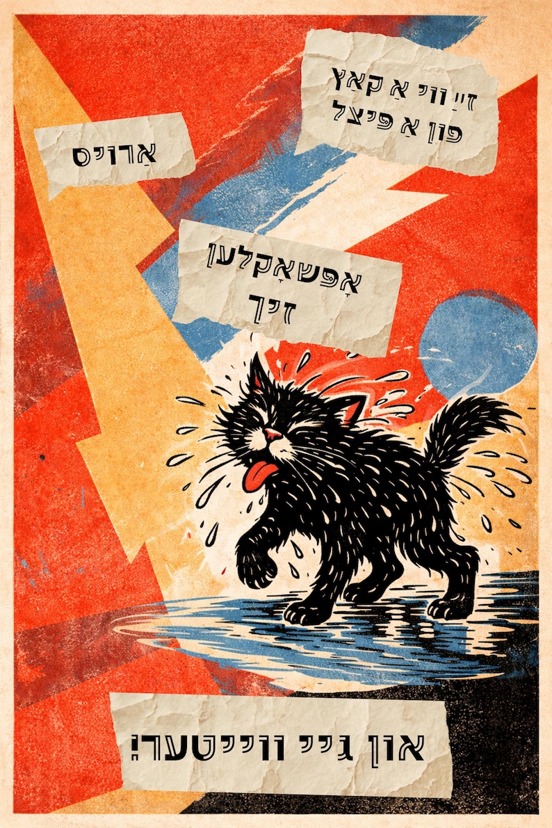 Yiddish Cat Poster – Retro Jewish Wall Art, Black Cat Motivation Print, Museum-Quality image 2