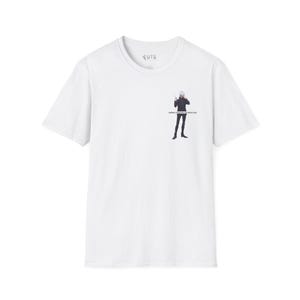 Gojo Satoru Graphic Tee - Unisex Softstyle T-Shirt for Anime Lovers, Jujutsu Kaisen Anime, Jujutsu Kaisen Gojo Design, Cool Anime