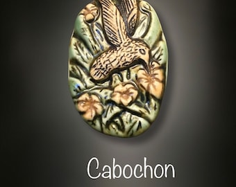 Hummingbird cabochon, jewelry supply, porcelain hummingbird component / CAB-10