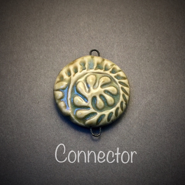 Spiral fern connector..CN-8, double sided, jewelry component, porcelain fern, artisan component