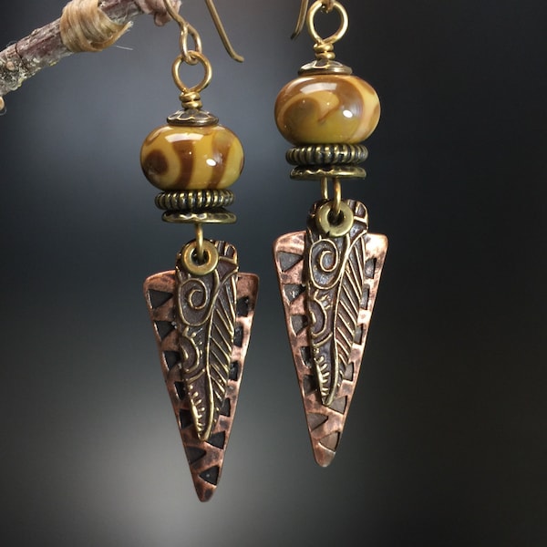 Artisan earring #59...copper/ mixed metal earring, Wayne Robbins glass beads