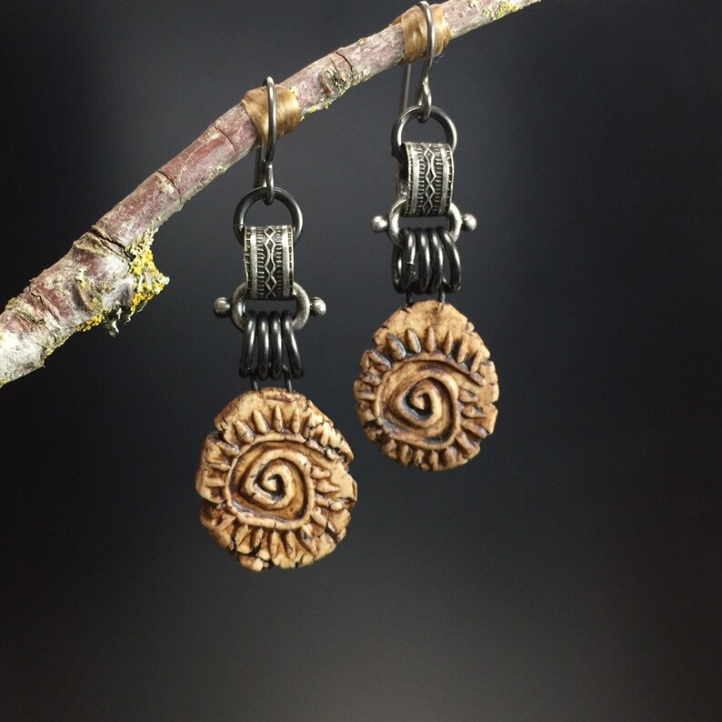 Spiral earrings 51...clay spiral charms, gunmetal links image 7