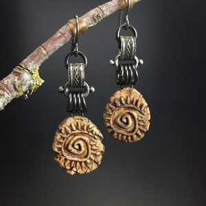 Spiral earrings 51...clay spiral charms, gunmetal links image 3