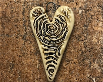 Porcelain spiral heart pendant..organic spirals..heart pendant..clay pendant..PC-1