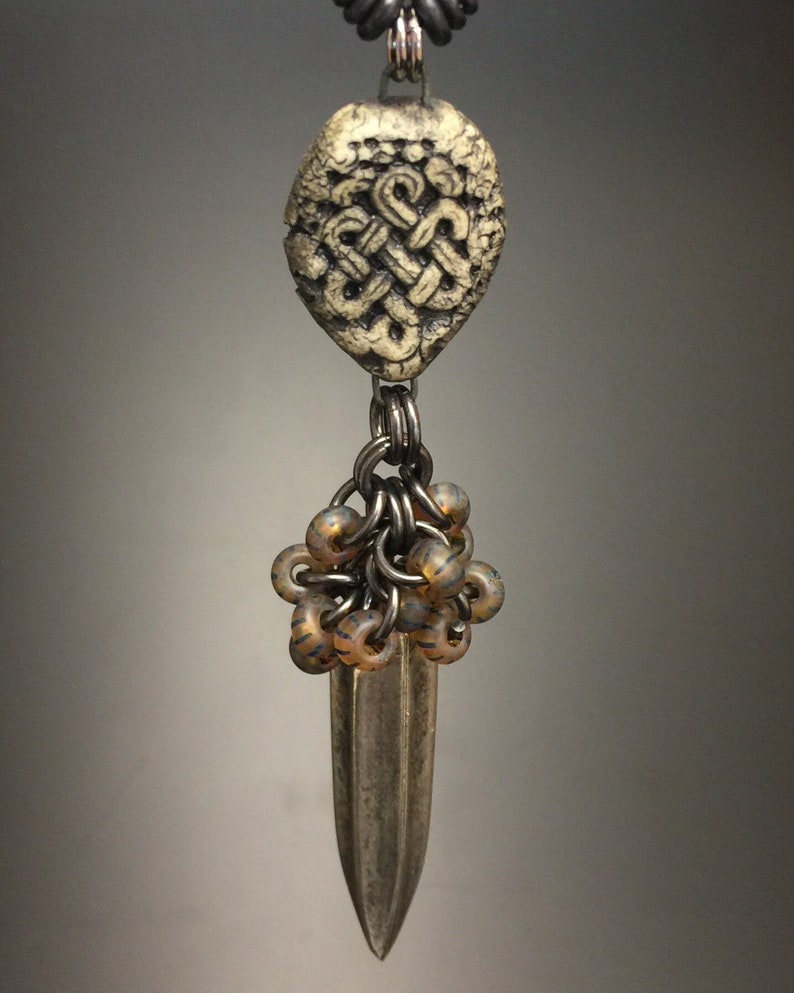 Artisan necklace 38...eternal knot pendant, Asian style, bohemian jewelry, boho pendant, handmade image 1