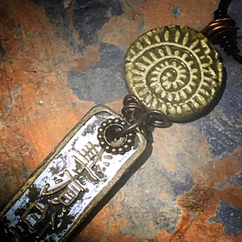 handmade one of a kind spiral charm artisan jewelry tablet necklace #20...Asian tablet pendant