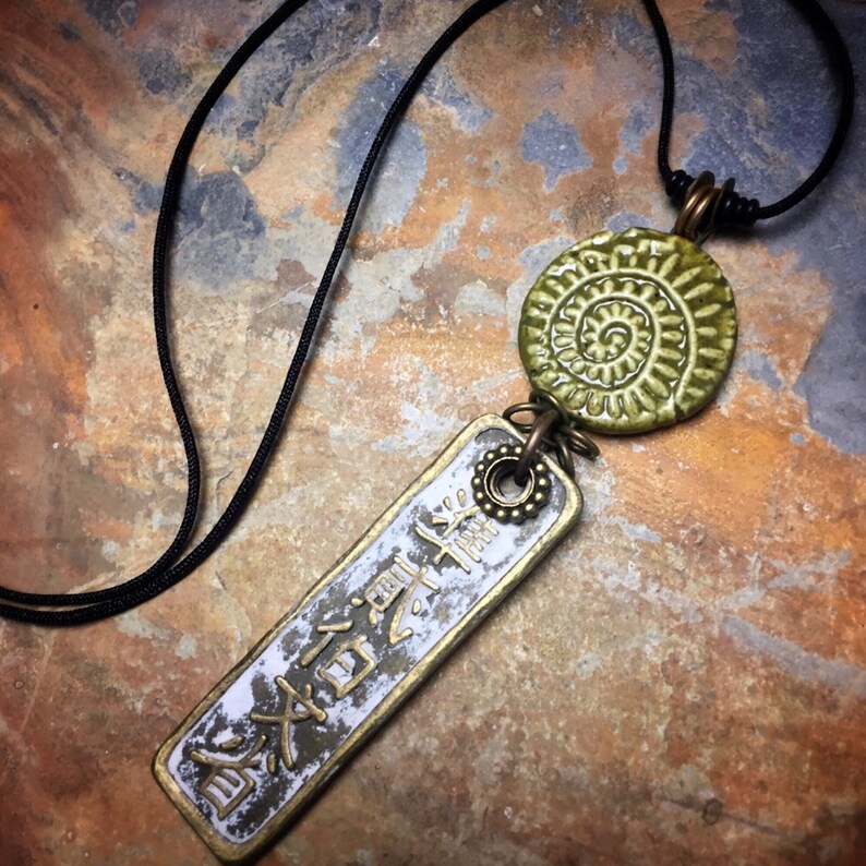 handmade one of a kind spiral charm artisan jewelry tablet necklace #20...Asian tablet pendant