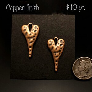 Copper heart charms, Bronze heart charms, charm pairs, Jewelry Supplies, Jewelry findings copper finish