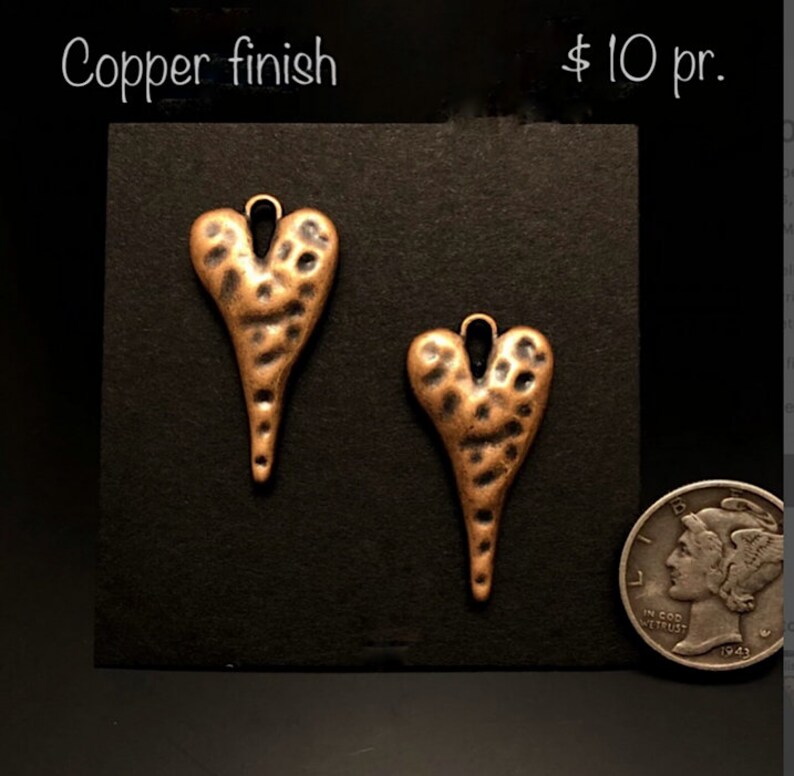 Copper heart charms, Bronze heart charms, charm pairs, Jewelry Supplies, Jewelry findings copper finish