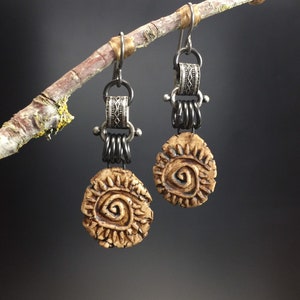 Spiral earrings 51...clay spiral charms, gunmetal links image 1
