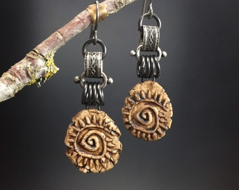 Spiral earrings #51...clay spiral charms, gunmetal links