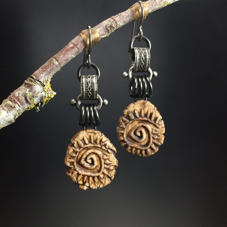 Spiral earrings 51...clay spiral charms, gunmetal links image 9