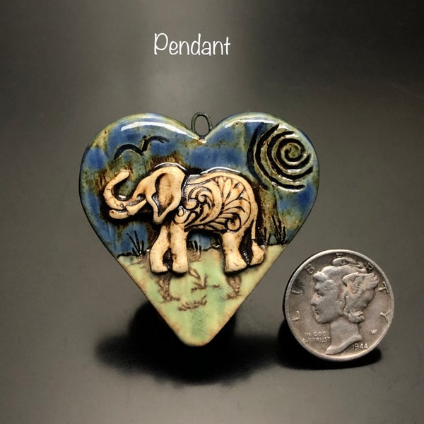 Elephant pendant, artisan pendant, jewelry maker supply, porcelain pendant / EL- 4