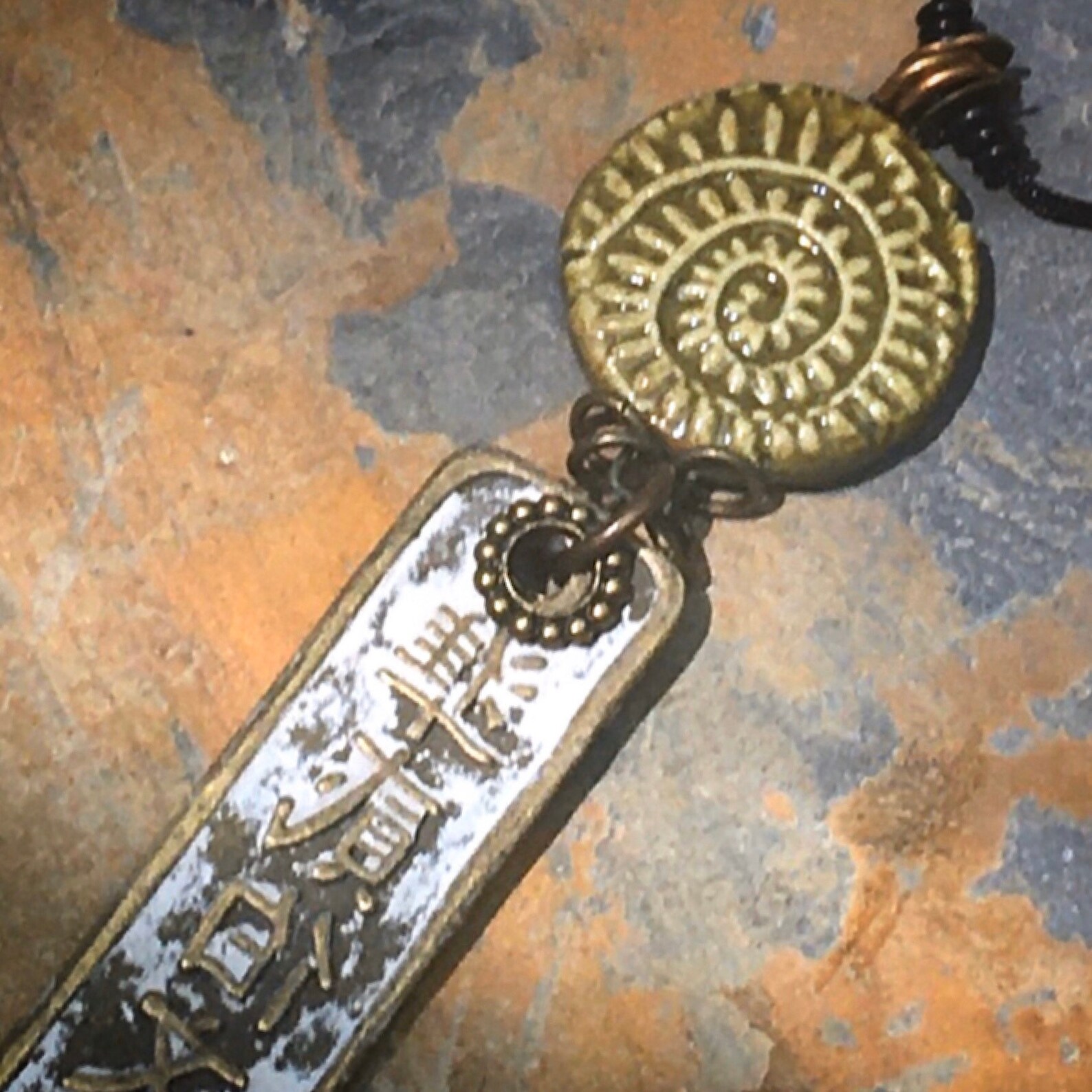 Tablet necklace 20...Asian tablet pendant spiral charm Etsy