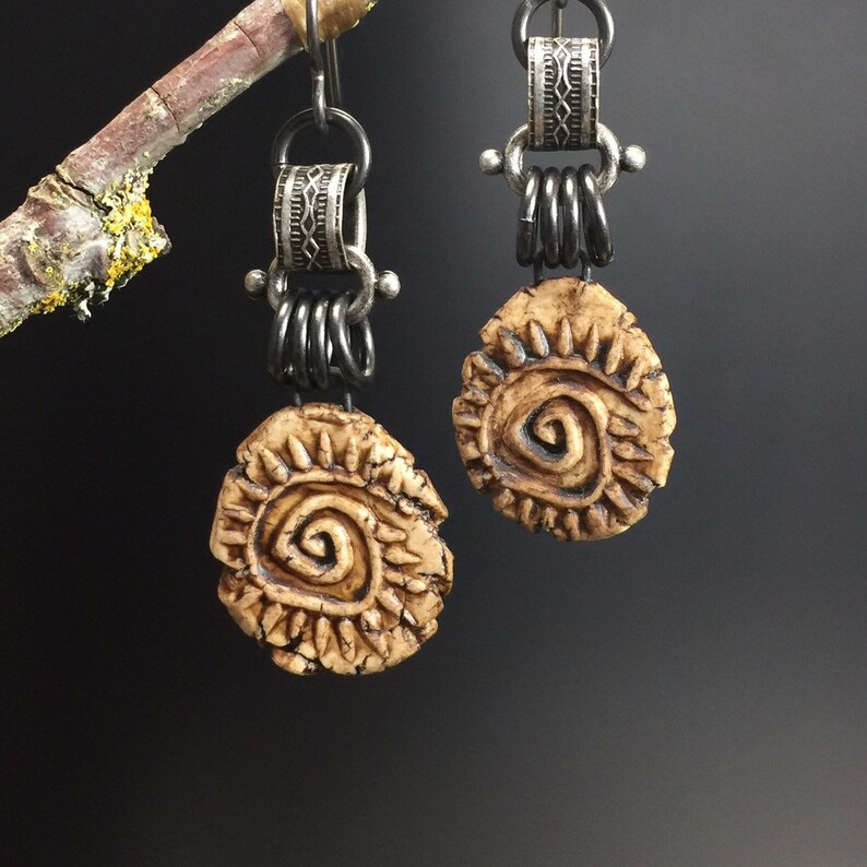 Spiral earrings 51...clay spiral charms, gunmetal links image 5