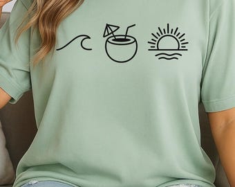 Camiseta de olas oceánicas, camiseta de olas de playa, camiseta de vacaciones costeras, regalo para amantes de la playa y surfistas, arte lineal minimalista, estética oceánica, colores cómodos