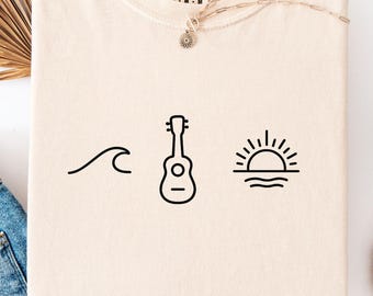 ukulele beach sunset shirt tropical music tee hawaii vacation shirt island vibes shirt summer beach outfit musician gift for music lovers
