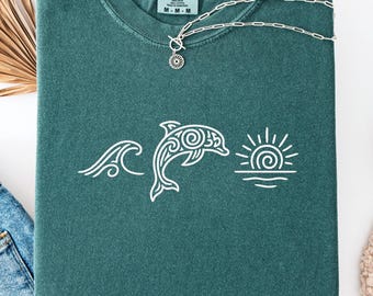 Tribal Dolphin Comfort Colors T-Shirt | Tribal Dolphin Graphic Tee Unisex | Beach Ocean Dolphin Shirt | Coastal Animal Lover Gift Top