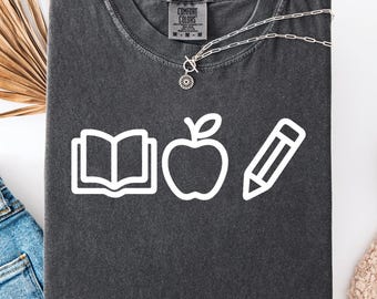 Teacher Shirt Comfort Colors 1717 Minimalist | Apple Pencil Line Art Tee | Educator Graphic Top Unisex | Teacher Appreciation Gift Casual