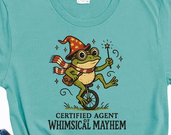 funny frog shirt wizard frog tee frog on unicycle shirt weirdcore frog meme shirt whimsical frog graphic cottagecore frog shirt