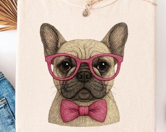 french bulldog shirt faux embroidery style tee gift for frenchie lover casual graphic top comfort colors dog dad mom outfit present idea