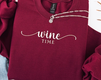 wine time sweatshirt gildan 18000 wine lover crewneck women funny wine saying sweater cozy fall winery outfit gift for her