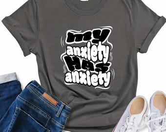 心地よい色彩、私の不安は不安Tシャツ、面白いメンタルヘルスユーモアグラフィックTシャツ、内向的な人や考えすぎる人への皮肉な不安Tシャツギフト