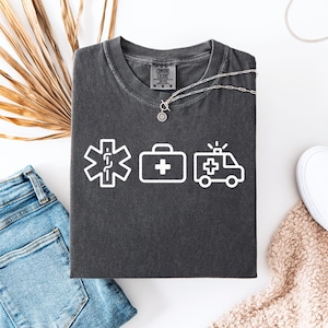 EMT Shirt Comfort Colors Paramedic Tee First Responder Gift Medical Icons Graphic Shirt EMS Ambulance T-Shirt Emergency Crew Uniform