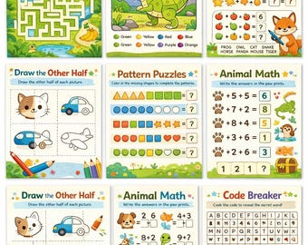Kids Printable Activity Pack | Fun Worksheets, Puzzles, Math & Coloring | Preschool Learning | Instant Download