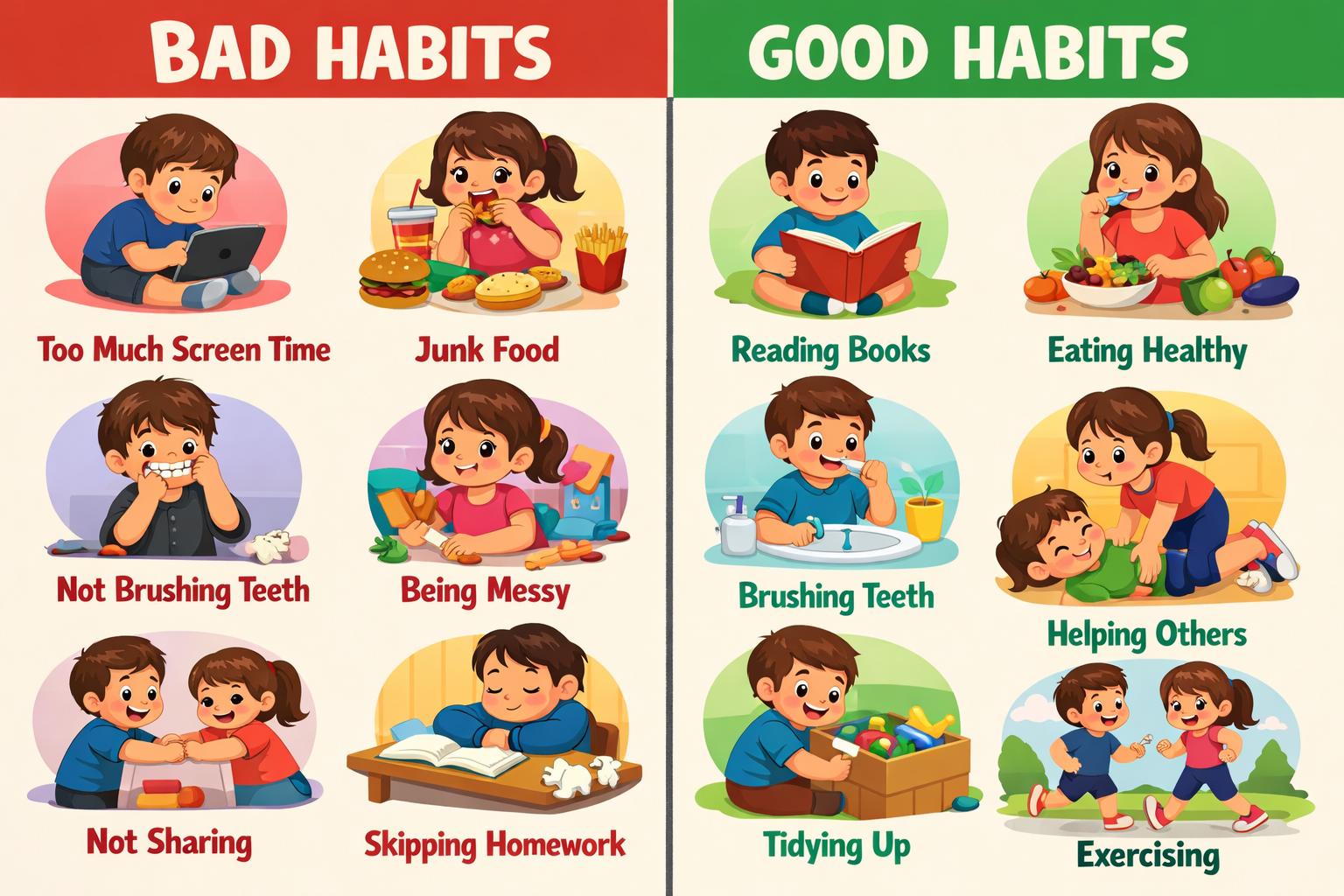 Good Habits Vs Bad Habits Poster for Kids | Daily Routine Educational ...