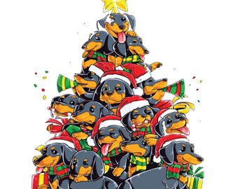 Dachshund Christmas Clipart | Dog Tree Holiday Art | Cute Festive Illustration
