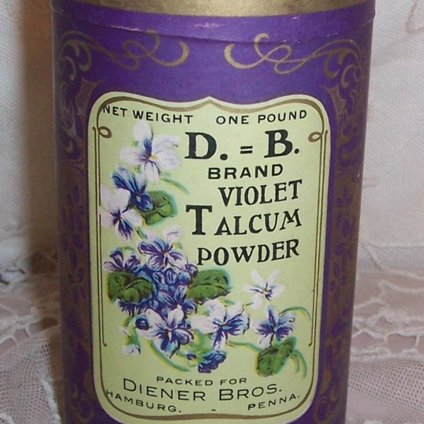 ANTIQUE Diener VIOLETS Label PERFUME Talcum Powder Tin