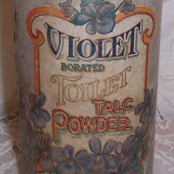 ANTIQUE Ideal Perfume Co. VIOLETS Label Talcum Powder Tin