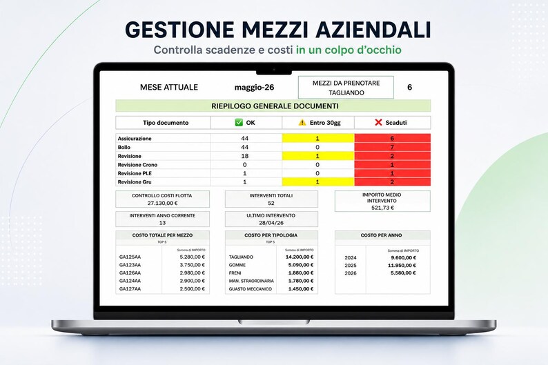 Fleet Management in Excel | Vehicle Schedule, Tax, Insurance, and MOT | Cost and Maintenance Control | KPI Dashboard for SMEs image 1