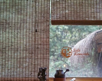 Estor enrollable de yute y ramio a medida, cortina de mezcla de bambú tejida a mano, estor de ventana de estilo japonés, separador de ambientes natural, decoración orgánica para el hogar.