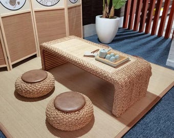 Premium Handmade Tatami Bamboo Mat, Japanese Floor Rug, Eco-Friendly Natural Woven Carpet, Breathable Foam Filled Pad 1.5cm Thickness