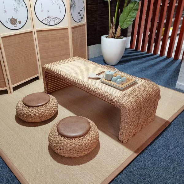 Premium Handmade Tatami Bamboo Mat, Japanese Floor Rug, Eco-Friendly Natural Woven Carpet, Breathable Foam Filled Pad 1.5cm Thickness