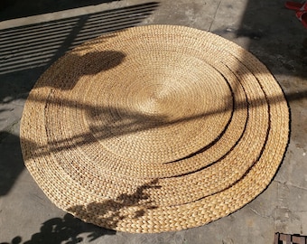 Hand Woven Water Hyacinth Round Rug | Natural Woven Seagrass Carpets for Home Decor | Hand Braided Area Rug | Rustic Style Straw Floor Mat